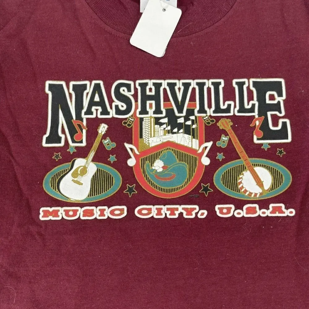 Vintage Nashville Music City T-Shirt Delta Magnum Weight Kids Size S Burgundy
